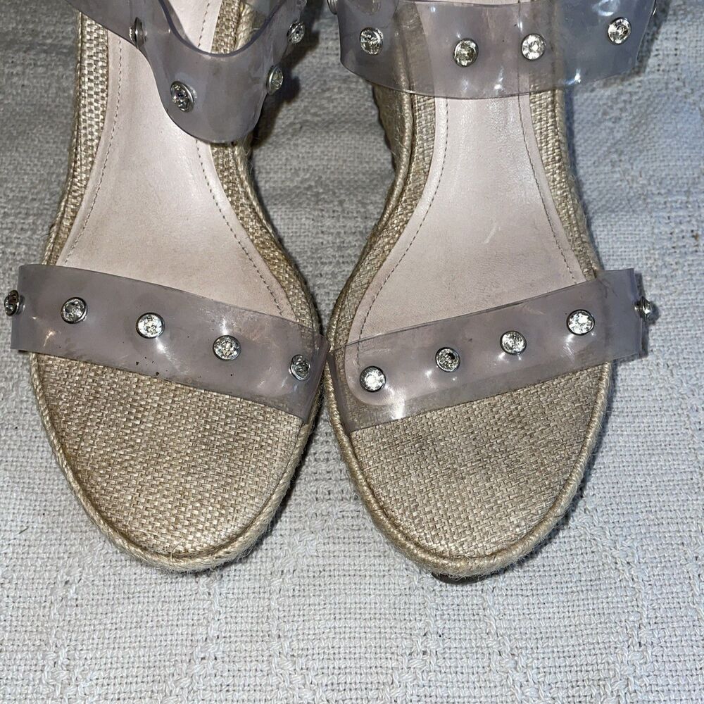 Schutz Wedge Espadrilles Womens Size 9.5 B Clear Straps Jute Beach Cruise Fun - Picture 7 of 12